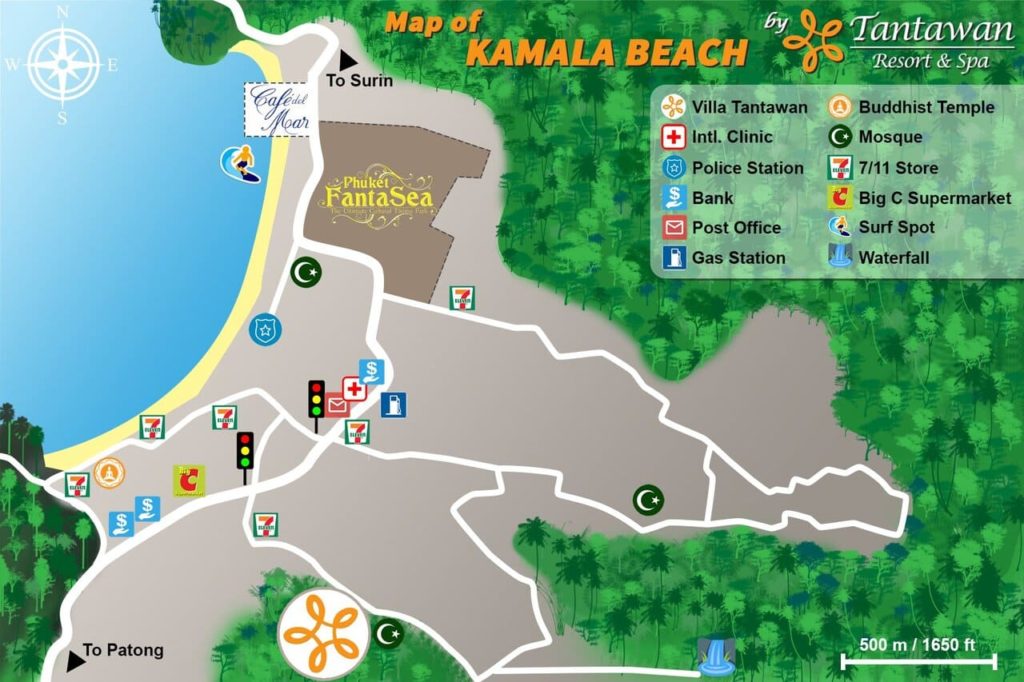 Камала (Kamala), Пхукет карта района и пляжа
