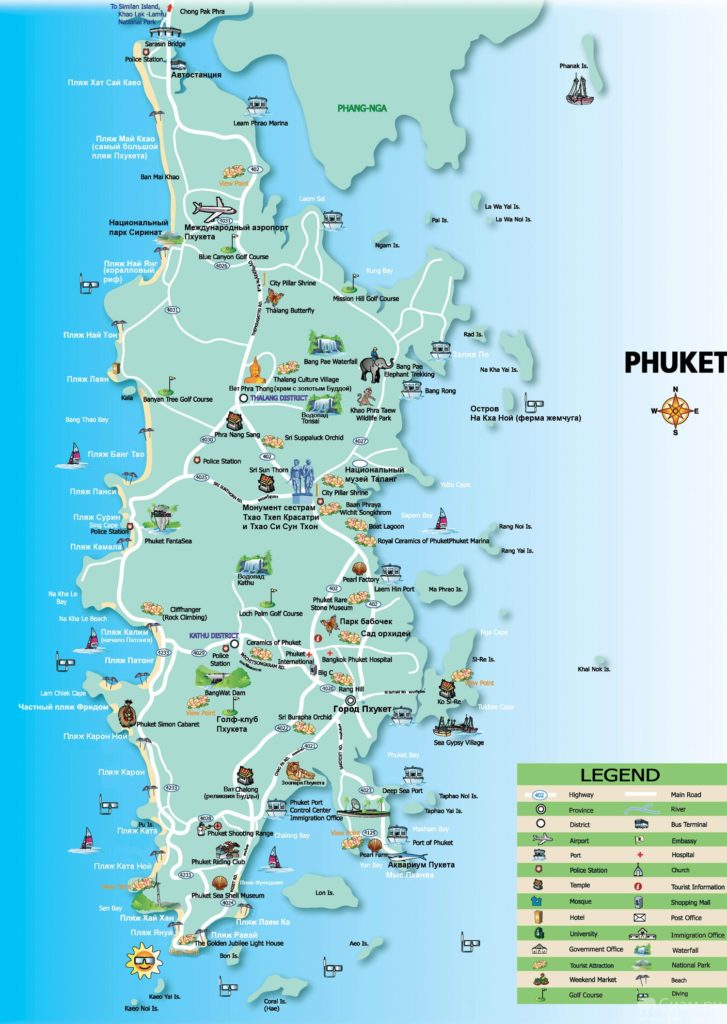 Карта достопримечательностей Пхукета